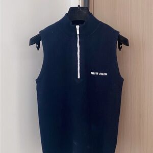 Miu Miu Dark Blue Sleeveless Top with White Zip